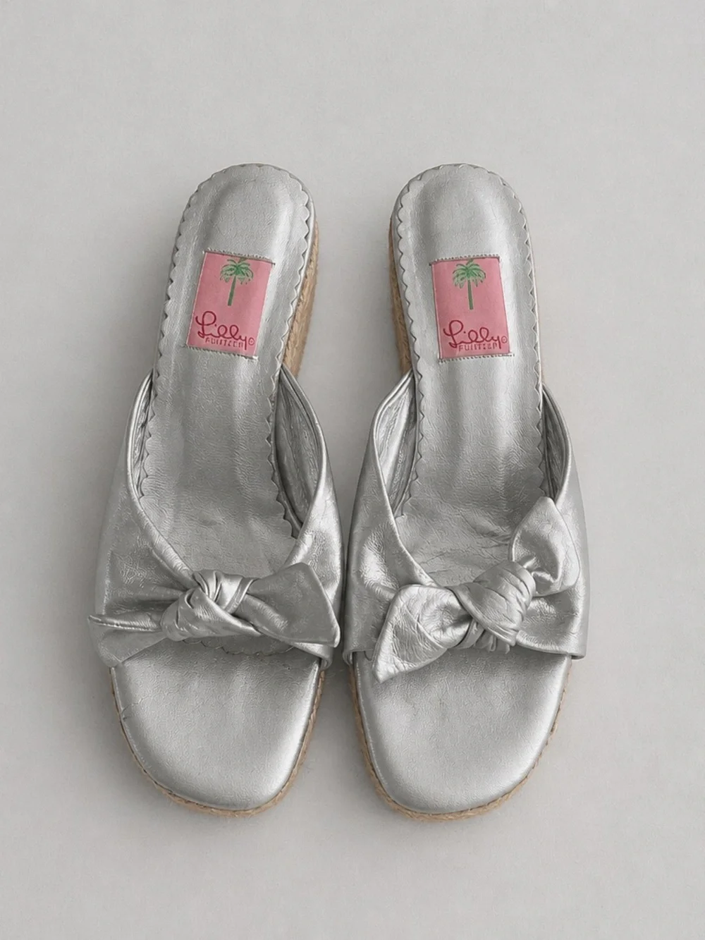 Lilly Pulitzer Metallic Silver Knot Slide Mules